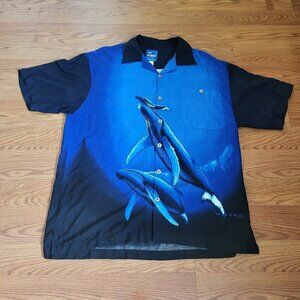 Robert Wyland Bluewater Ocean Whale Wall Mural Signature Hawaiian Shirt Large